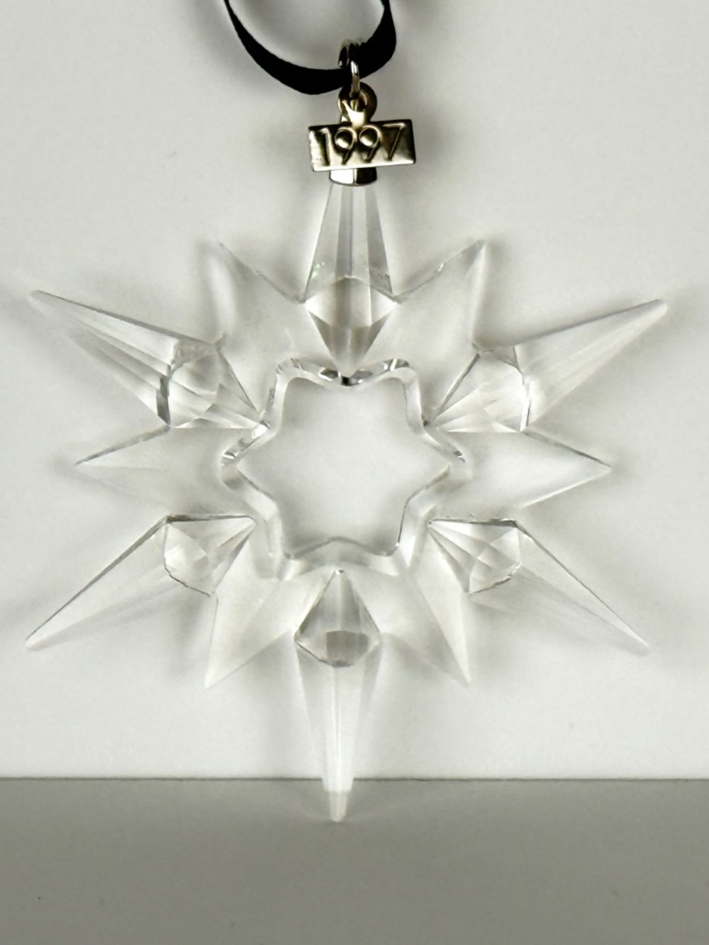 1997 Swarovski Crystal Snowflake Ornament with Blue Ribbon in Original Packaging